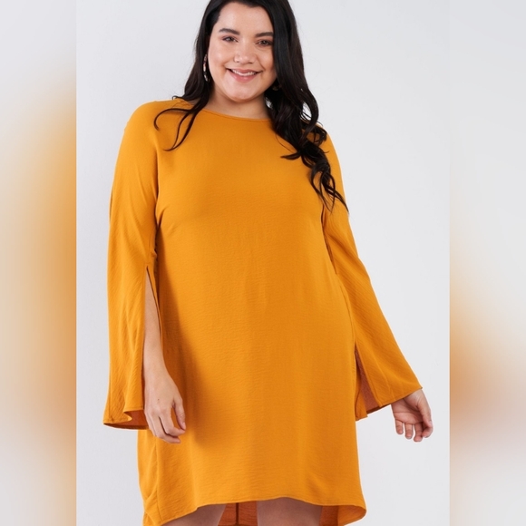 Verxy Dresses & Skirts - Verxxy Mustard Split Sleeve Mini Dress Plus 1X-3X